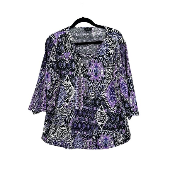Links Womens Size Large Purple Geometric Casual Blouse Business Casual - Picture 1 of 7